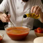 Emulsionare l’olio nella passata di pomodoro: perché i pizzaioli lo fanno davvero